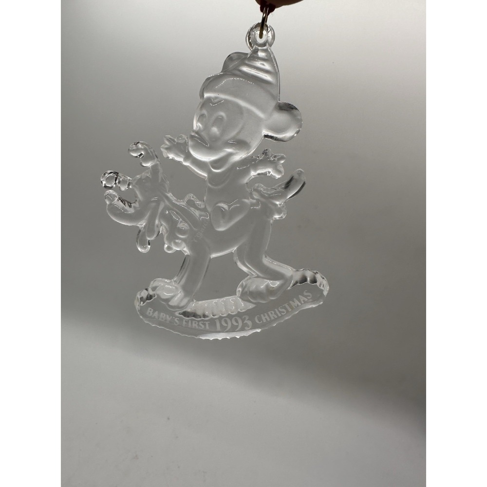 Disney Baby Mickey & Pluto 1993 Baby's First Christmas Clear Ornament VTG